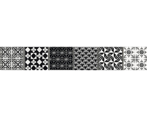 Glasbordüre Glas schwarz/weiß dekoriert 4,8x29,8 cm Verschiedene Fliesen mit unterschiedlichen grafischen Mustern
