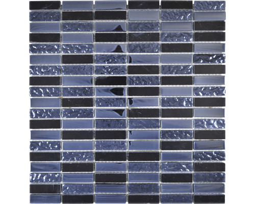 Glasmosaik mit Naturstein XCM SM86 31x32,2 cm schwarz Mosaikfliese mit rechteckigen Elementen