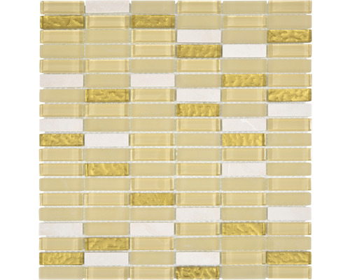 Mosaïque de verre avec pierre naturelle XCM SM91 beige or, 30,5x32,5 cm