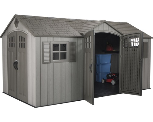 Abri de jardin en plastique avec double porte, fenêtre et lucarne