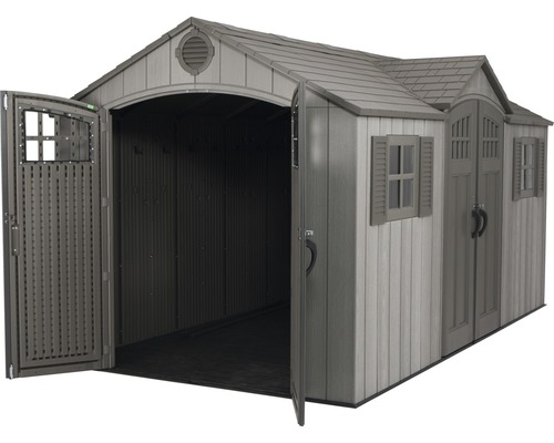 Abri de jardin spacieux avec portes doubles et fenêtres