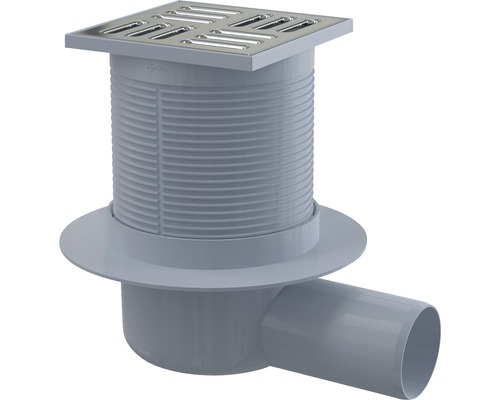 Évacuation au sol Alca 105x105/50 horizontale hauteur de construction 79 mm APV1 Siphon de sol avec grille en acier inoxydable