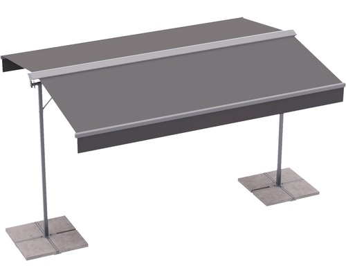 Store autoportant avec tissu gris et pieds stables pour l''extérieur