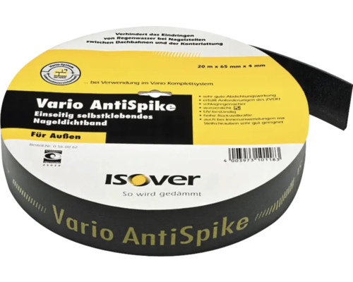 Bande d''étanchéité pour clous Isover Vario AntiSpike, auto-adhésive sur une face, 20 mètres x 65 millimètres x 4 millimètres