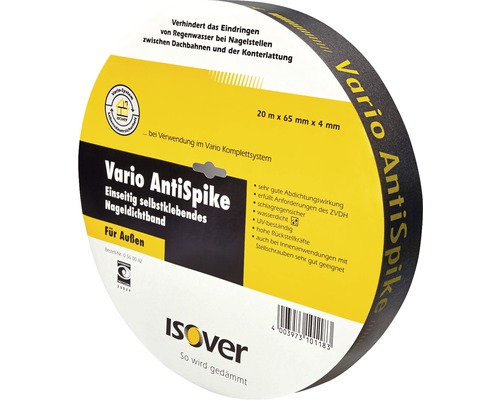 Bande d'étanchéité pour clous ISOVER AntiSpike simple face et autocollante pour l'extérieur 20 m x 65 mm