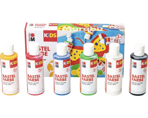 Marabu Kids Bastelfarben Set mit sechs Farbtuben und Verpackung
