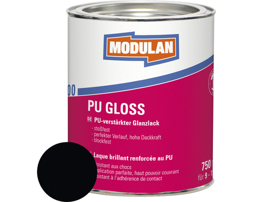 Laque PU MODULAN 6100 gloss 750 ml RAL 9005 noir foncé 750 ml Boîte de laque PU brillante 750 ml