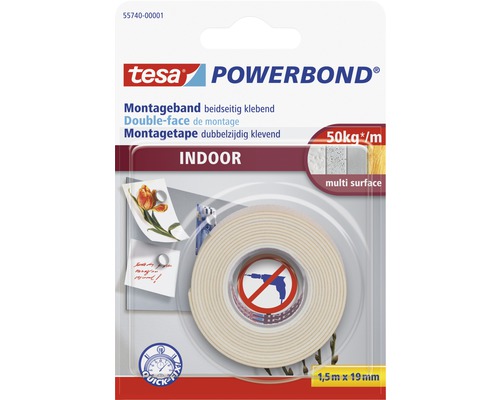 Ruban de montage tesa Powerbond Indoor 15 m x 19 mm Ruban de montage Tesa Powerbond pour l''intérieur, 1,5 mètre x 19 millimètres