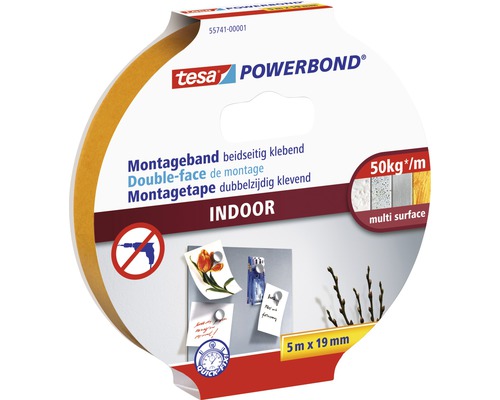 Ruban de montage tesa Powerbond Indoor 5 m x 19 mm Ruban de montage Tesa Powerbond pour intérieur, 5 mètres sur 19 millimètres