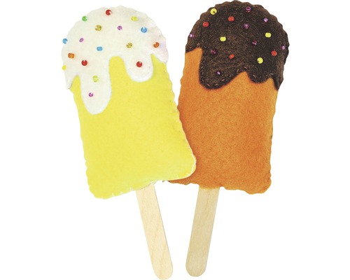 Deux sucettes glacées décoratives en feutre avec bâton en bois