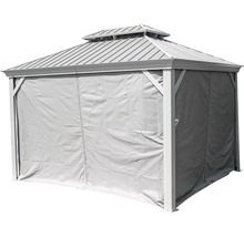 Pavillon mit Vorhängen zum Schutz vor Wind und Wetter