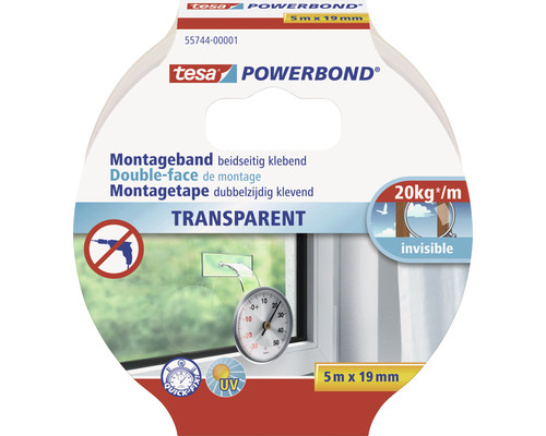 Bande de montage tesa Powerbond transparente 5m x 19mm Tesa Powerbond ruban de montage transparent, 5 mètres sur 19 millimètres