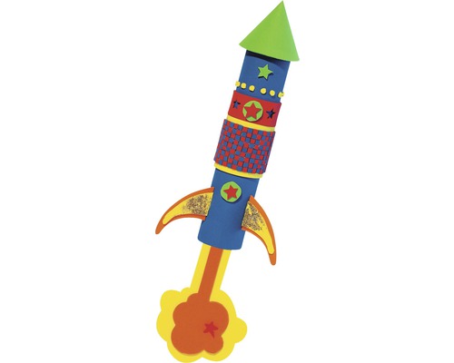 Dekorative Rakete aus verschiedenen Materialien für Bastelarbeiten.
