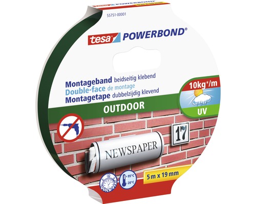 Ruban de montage tesa Powerbond Outdoor 5 m x 19 mm Tesa Powerbond Outdoor ruban de montage, 5 m x 19 mm, double face
