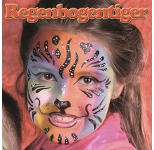 Enfant avec peinture de visage de tigre arc-en-ciel