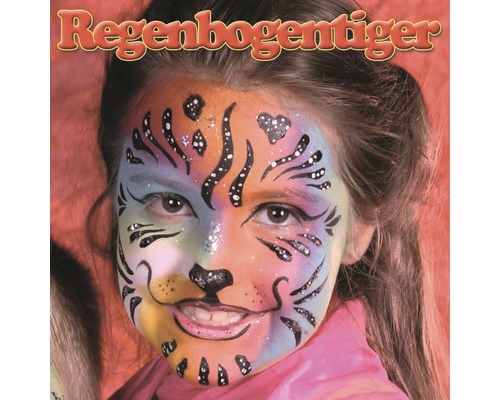 Enfant avec peinture de visage de tigre arc-en-ciel
