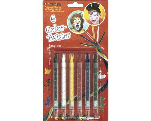 Eulenspiegel Color Twister avec six crayons de maquillage pour le théâtre, les loisirs, le maquillage du visage et du corps