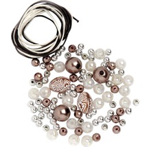 Perlen-Set mit Kordel braun-weiß-silber