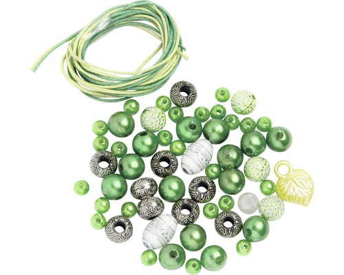 Perlen-Set mit Kordel grün-weiß
