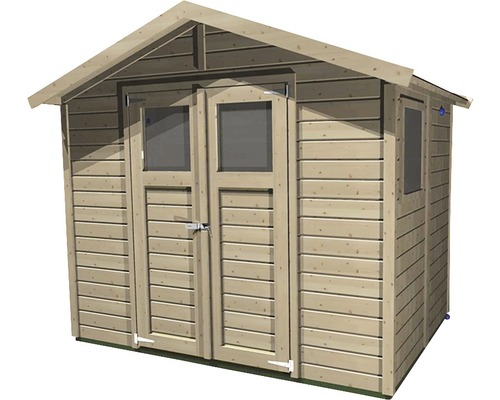 Gartenschuppen aus Holz mit Fenstern und Doppeltür