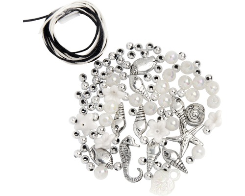 Perlen-Set mit Kordel weiß-silber