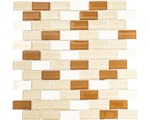 Mosaïques de verre avec pierre naturelle XCM MB834, beige, 30,5 x 32,5 cm