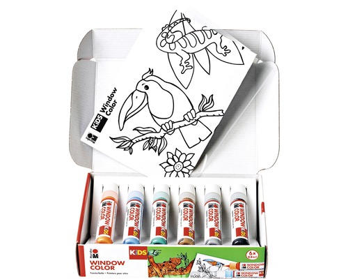 Kit de peinture pour fenêtre pour enfants avec modèles à colorier dans un emballage ouvert