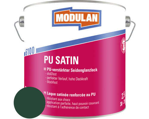Laque PU MODULAN 6100 satin RAL 6005 vert mousse 750 ml Boîte de laque satinée PU Modulan avec laque satinée renforcée au polyuréthane