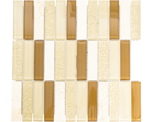 Mosaïque de verre avec pierre naturelle XCM MS836, beige, 30,5x32,5 cm