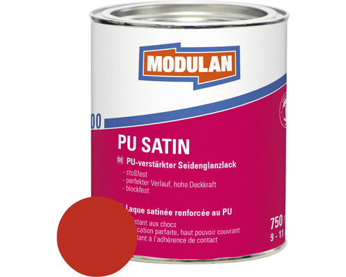 Laque PU MODULAN 6100 satin RAL 3000 rouge feu 750 ml Boîte de laque satinée PU MODULAN avec échantillon de couleur