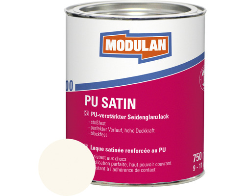 Laque PU MODULAN 6100 satin RAL 9010 blanc pur 750 ml MODULAN PU Satin laque en boîte 750 ml