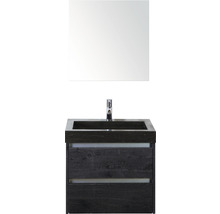 Badmöbel-Set Sanox Dante BxHxT 61 x 170 x 45,5 cm Frontfarbe black oak mit Waschtisch Naturstein schwarz