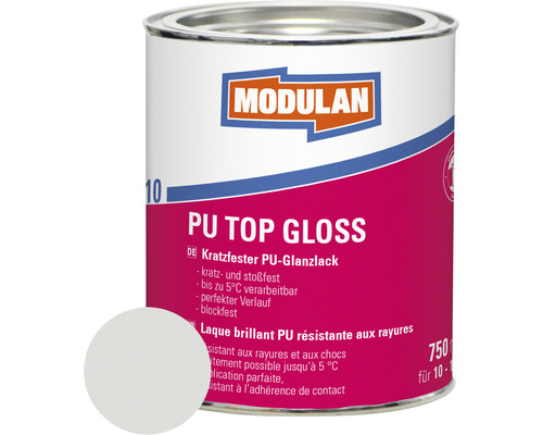 Laque MODULAN 6110 PU Top Gloss RAL 7035 gris clair 750 ml Boîte de laque MODULAN PU Top Gloss avec champ de couleur