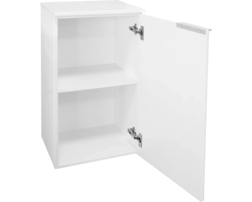 Weißer Hängeschrank mit offener Tür und zwei Einlegeböden