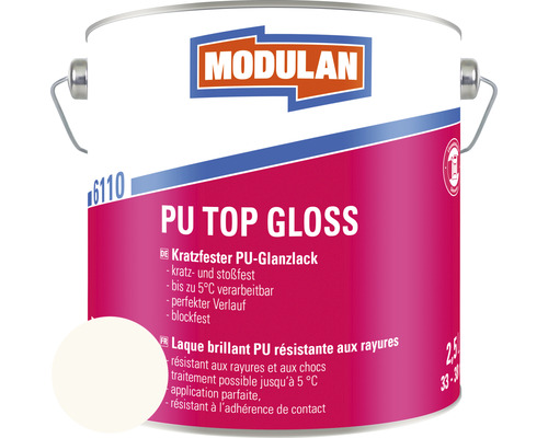 MODULAN 6110 PU Lack Top Gloss RAL 9010 reinweiß 2,5 L Modulan PU Top Gloss Lackdose