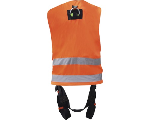 Orangefarbene Warnweste mit reflektierenden Streifen und Trägern