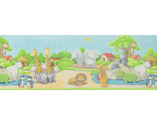 Frise 7187-16 Only Borders zoo multicolore 5 m x 17 cm Illustration d''un zoo avec différents animaux