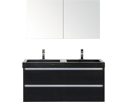Set de meubles de salle de bains Sanox Dante lxhxp 121 x 170 x 45,5 cm couleur de façade black oak avec vasque en pierre naturelle noir