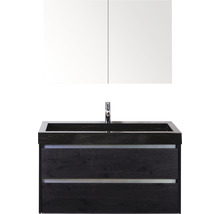 Einzelbadmöbel Sanox Dante BxHxT 101 x 170 x 45,5 cm Frontfarbe black oak mit Waschtisch Naturstein schwarz 81706849