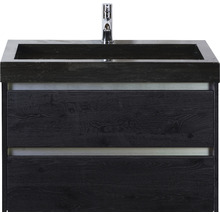 Einzelbadmöbel Sanox Dante BxHxT 81 x 170 x 45,5 cm Frontfarbe black oak mit Waschtisch Naturstein schwarz und Waschtischunterschrank Waschtisch Spiegel mit LED-Beleuchtung 81706349