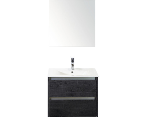 Set de meubles de salle de bains Sanox Dante lxhxp 61 x 170 x 46 cm couleur de façade black oak avec vasque céramique blanc