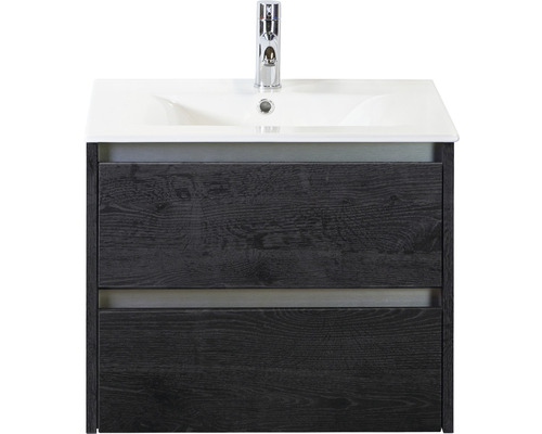 Set de meubles de salle de bains Sanox Dante lxhxp 61 x 52 x 46 cm couleur de façade black oak avec vasque céramique blanc