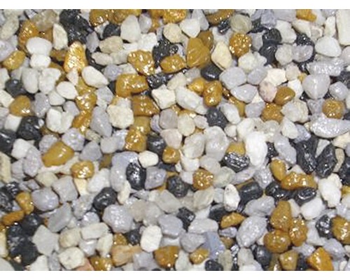 Gravier d'aquarium, mélange multicolore, 5 kg, ocre Gros plan de gravillons décoratifs de différentes couleurs