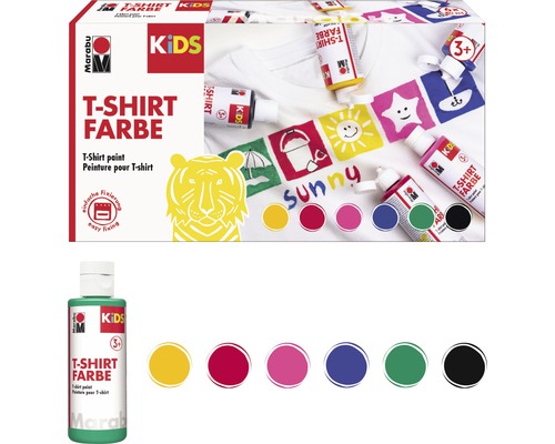 Marabu T-Shirt Farbe Set für Kinder mit sechs Farben und Vorlagen