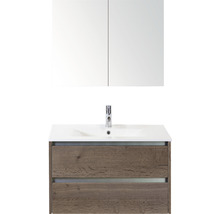 Badmöbel-Set Sanox Dante BxHxT 81 x 170 x 46 cm Frontfarbe tabacco mit Waschtisch Keramik weiß