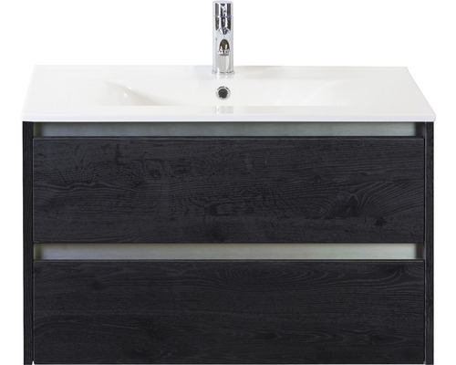 Badmöbel-Set Sanox Dante BxHxT 81 x 52 x 46 cm Frontfarbe black oak mit Waschtisch Keramik weiß Badmöbel-Set Sanox Dante BxHxT 81 x 52 x 46 cm Frontfarbe black oak mit Waschtisch Keramik weiß