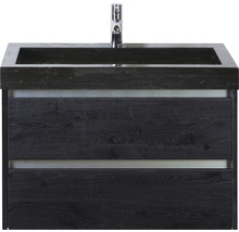 Set de meubles de salle de bains Sanox Dante lxhxp 81 x 58 x 45,5 cm couleur de façade black oak avec vasque en pierre naturelle noir