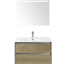 Set de meubles de salle de bains Sanox Dante lxhxp 81 x 170 x 46 cm couleur de façade chêne nature avec vasque en céramique blanc et vasque céramique miroir avec éclairage LED meuble sous vasque-thumb-0