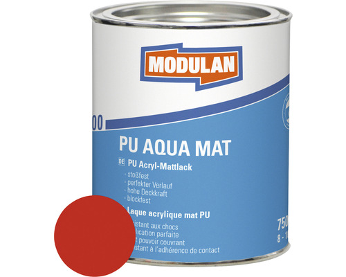 Laque MODULAN 6200 PU Aqua mat RAL 3000 rouge feu 750 ml MODULAN Laque mate PU Aqua en pot