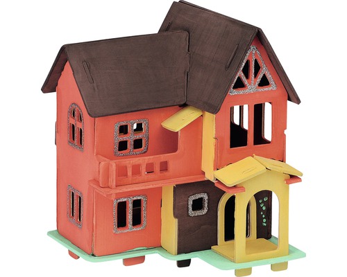 Puppenhaus aus Holz mit zwei Etagen, Balkon und Fenstern